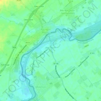 Warneton topographic map, elevation, terrain