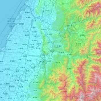 Nantou County topographic map, elevation, terrain