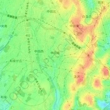中田南 topographic map, elevation, terrain