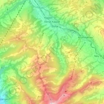 Ebnat-Kappel topographic map, elevation, terrain