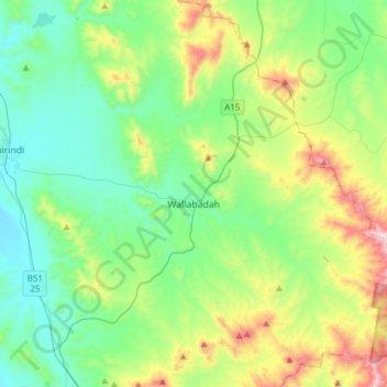 Wallabadah topographic map, elevation, terrain