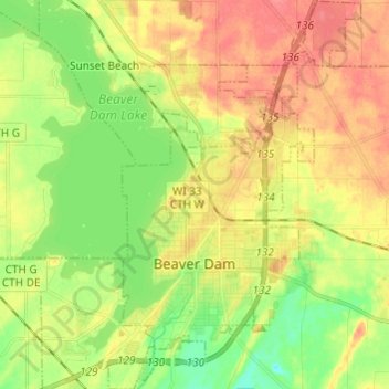 Beaver Dam topographic map, elevation, terrain