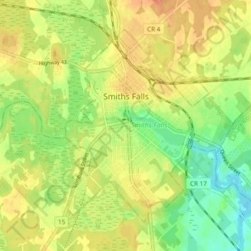 Smiths Falls topographic map, elevation, terrain