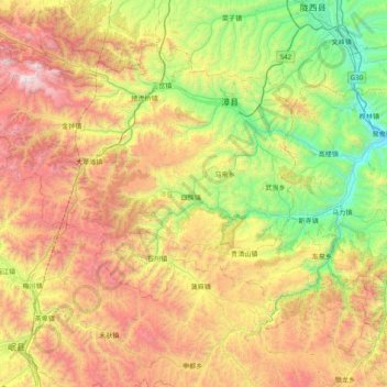 Zhang County topographic map, elevation, terrain