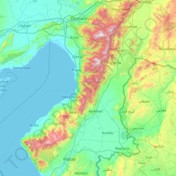 Nur Mountains topographic map, elevation, terrain