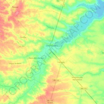 Chorozinho topographic map, elevation, terrain