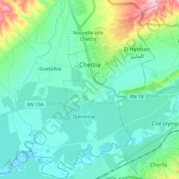 Chettia topographic map, elevation, terrain