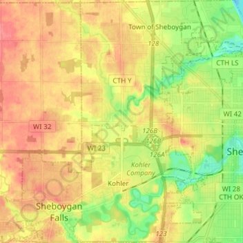 Town of Sheboygan topographic map, elevation, terrain