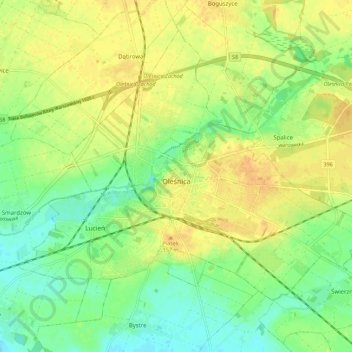 Oleśnica topographic map, elevation, terrain