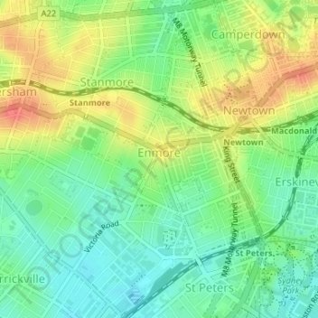 Enmore topographic map, elevation, terrain