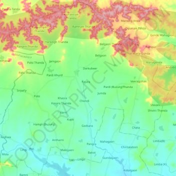 Kubeer mandal topographic map, elevation, terrain