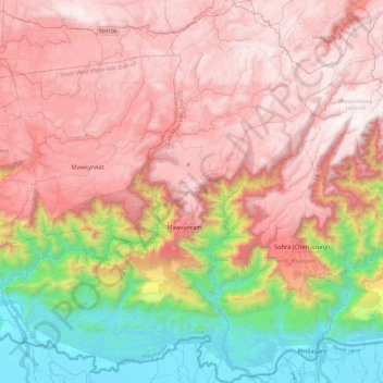 Mawsynram topographic map, elevation, terrain