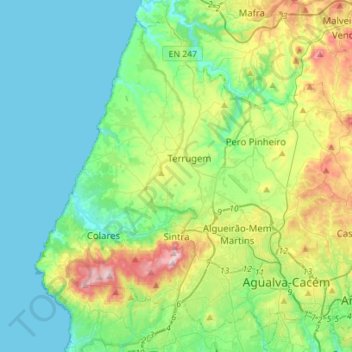 Sintra topographic map, elevation, terrain