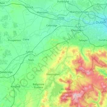 River Liffey topographic map, elevation, terrain