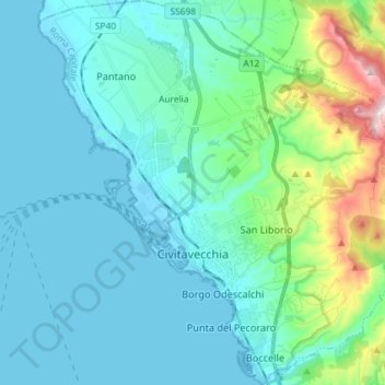 Civitavecchia topographic map, elevation, terrain