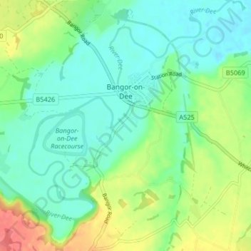 Bangor-on-Dee topographic map, elevation, terrain