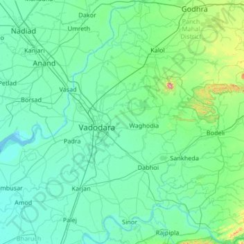 Vadodara District topographic map, elevation, terrain
