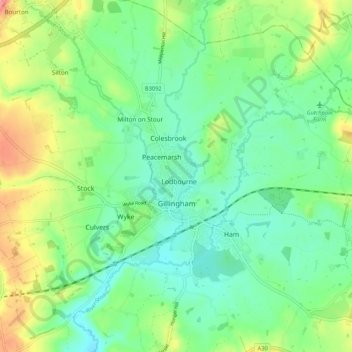 Gillingham topographic map, elevation, terrain