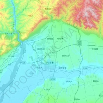 Hejin City topographic map, elevation, terrain