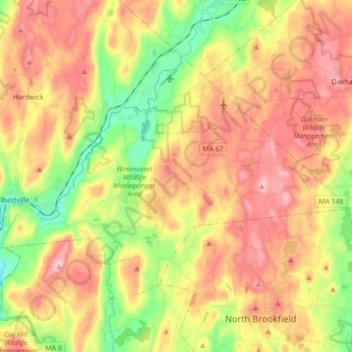 New Braintree topographic map, elevation, terrain