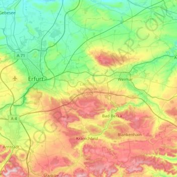 Landkreis Weimarer Land topographic map, elevation, terrain