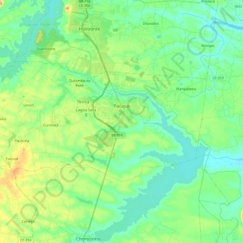 Pacajus topographic map, elevation, terrain