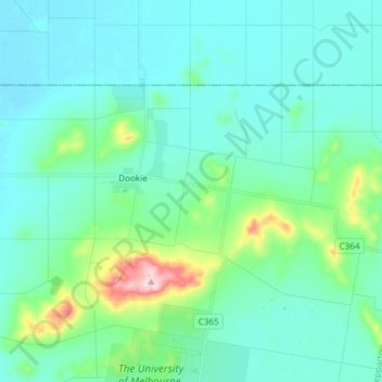 Dookie topographic map, elevation, terrain