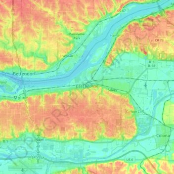 East Moline topographic map, elevation, terrain