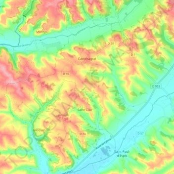 Castelsagrat topographic map, elevation, terrain