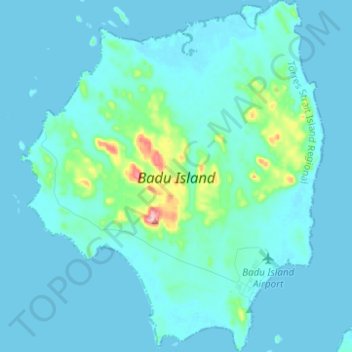 Badu Island topographic map, elevation, terrain