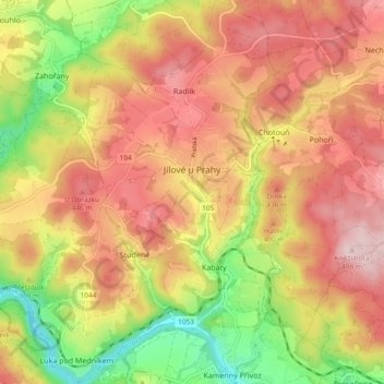 Jílové u Prahy topographic map, elevation, terrain
