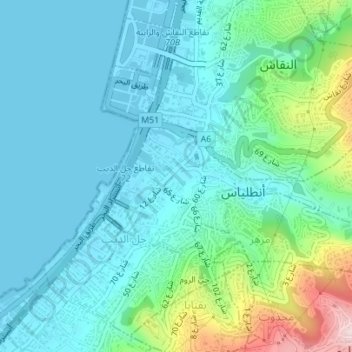 Antelias topographic map, elevation, terrain
