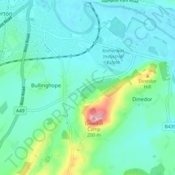 Lower Bullingham topographic map, elevation, terrain