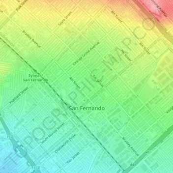 San Fernando topographic map, elevation, terrain