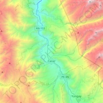 Caraz topographic map, elevation, terrain