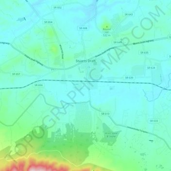 Stuarts Draft topographic map, elevation, terrain