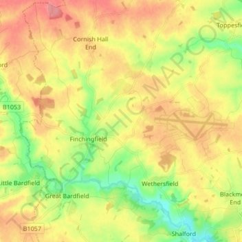 Finchingfield topographic map, elevation, terrain