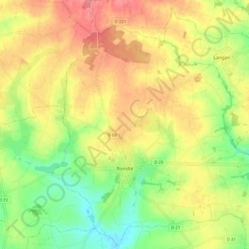 Romillé topographic map, elevation, terrain