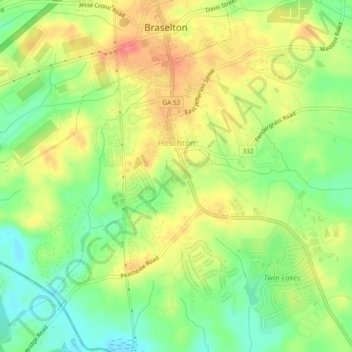 Hoschton topographic map, elevation, terrain