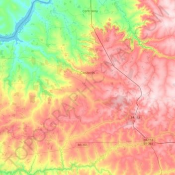 Canápolis topographic map, elevation, terrain