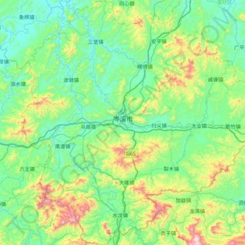 Cenxi City topographic map, elevation, terrain