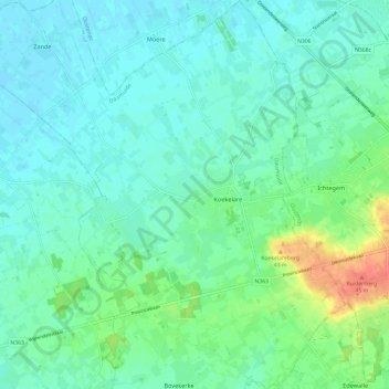 Koekelare topographic map, elevation, terrain