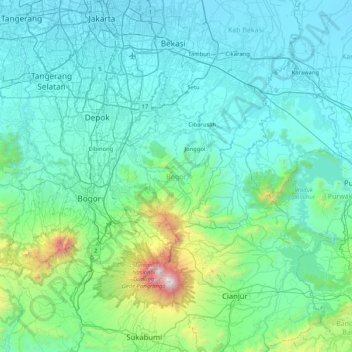 Bogor topographic map, elevation, terrain