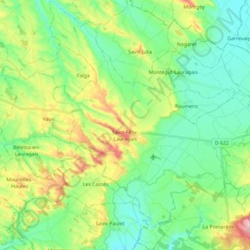 Saint-Félix-Lauragais topographic map, elevation, terrain
