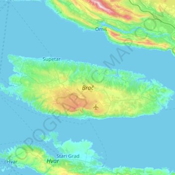 Split-Dalmatia County topographic map, elevation, terrain
