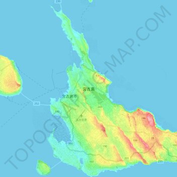 Miyako-jima topographic map, elevation, terrain