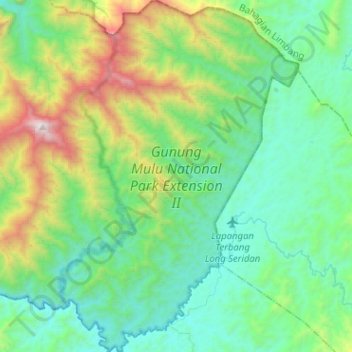 Gunung Mulu National Park Extension II topographic map, elevation, terrain