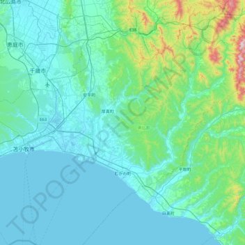 Mukawa topographic map, elevation, terrain