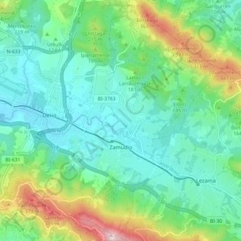 Zamudio topographic map, elevation, terrain