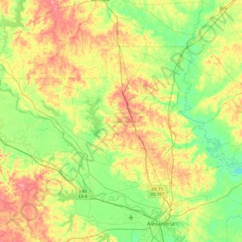 Grant Parish topographic map, elevation, terrain